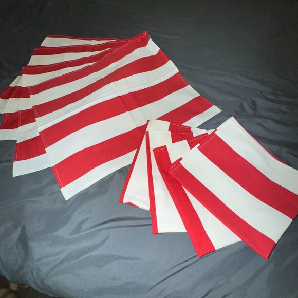 Set of 8 Linen Square Placemats or Large Napkins Handmade Stripes Red and White - Picture 1 of 5